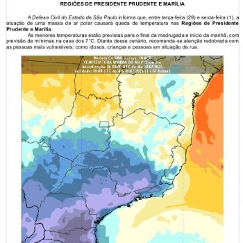 Boletim Especial - Alerta de baixas temperaturas